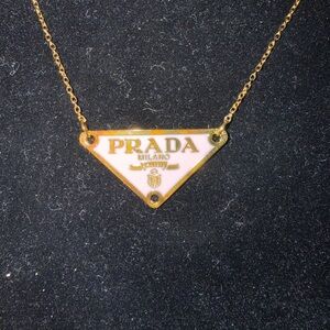 Prada Gold and White Triangle Necklace